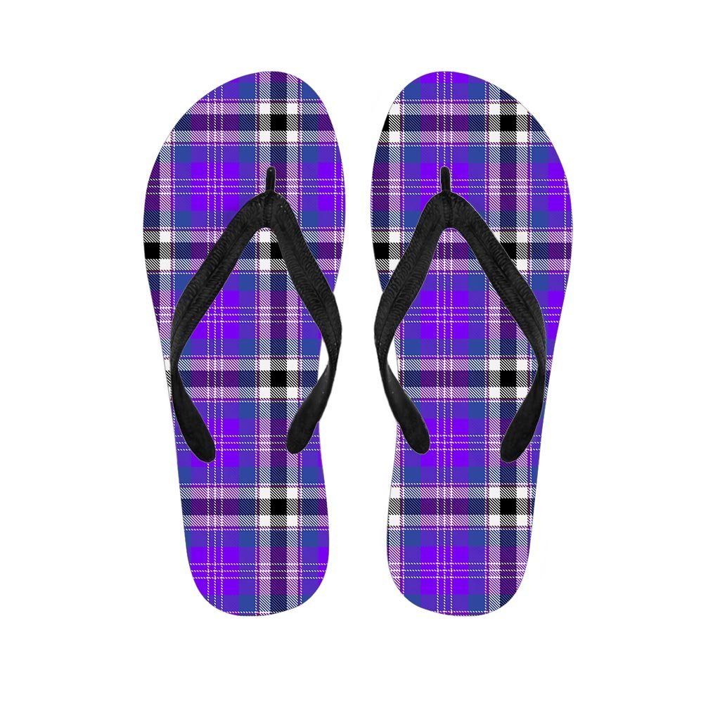 Black Purple Plaid Tartan Men's Flip Flops-grizzshop