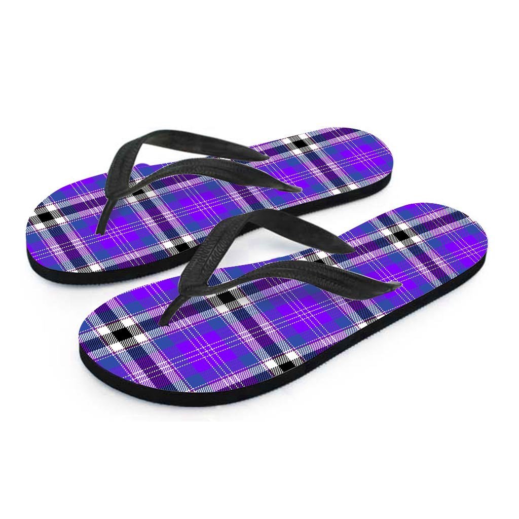 Black Purple Plaid Tartan Men's Flip Flops-grizzshop