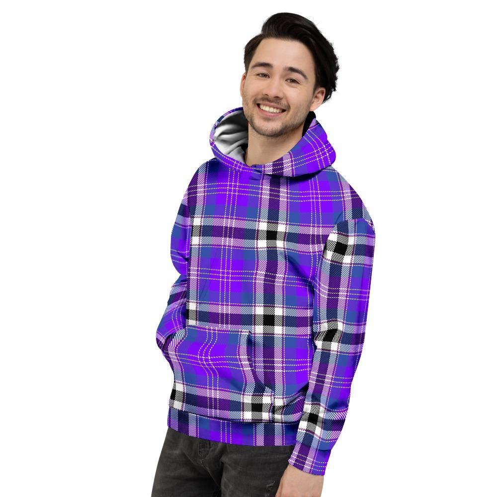 Black Purple Plaid Tartan Men's Hoodie-grizzshop