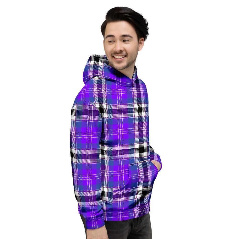 Black Purple Plaid Tartan Men's Hoodie-grizzshop