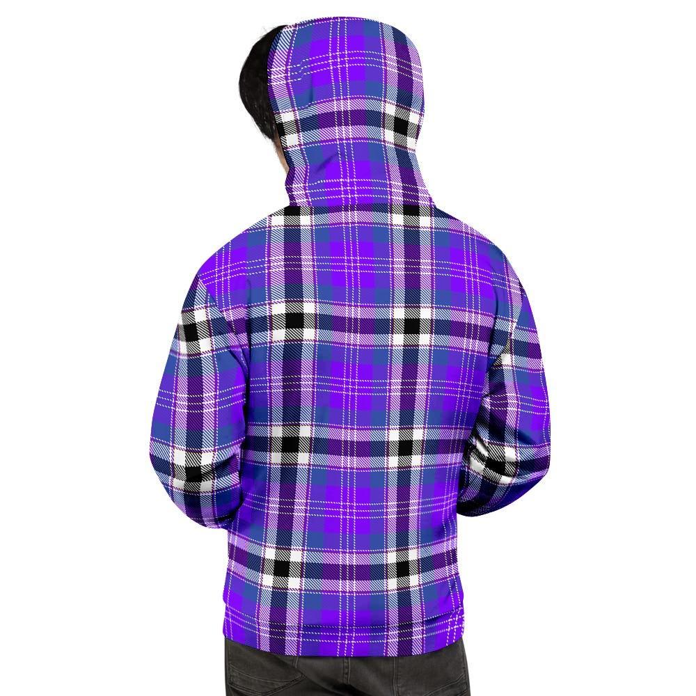 Black Purple Plaid Tartan Men's Hoodie-grizzshop