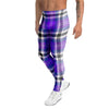 Black Purple Plaid Tartan Men's Leggings-grizzshop