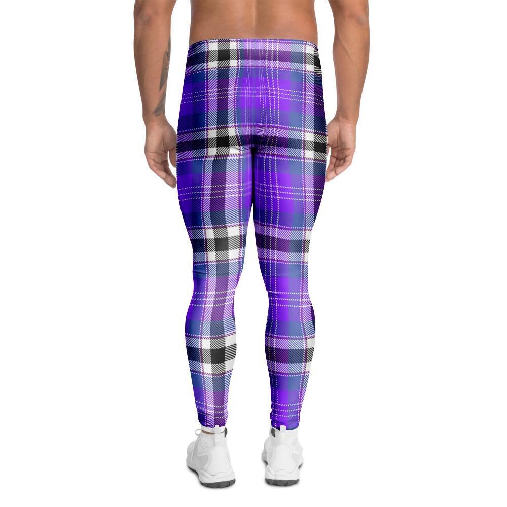 Black Purple Plaid Tartan Men's Leggings-grizzshop