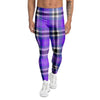 Black Purple Plaid Tartan Men's Leggings-grizzshop