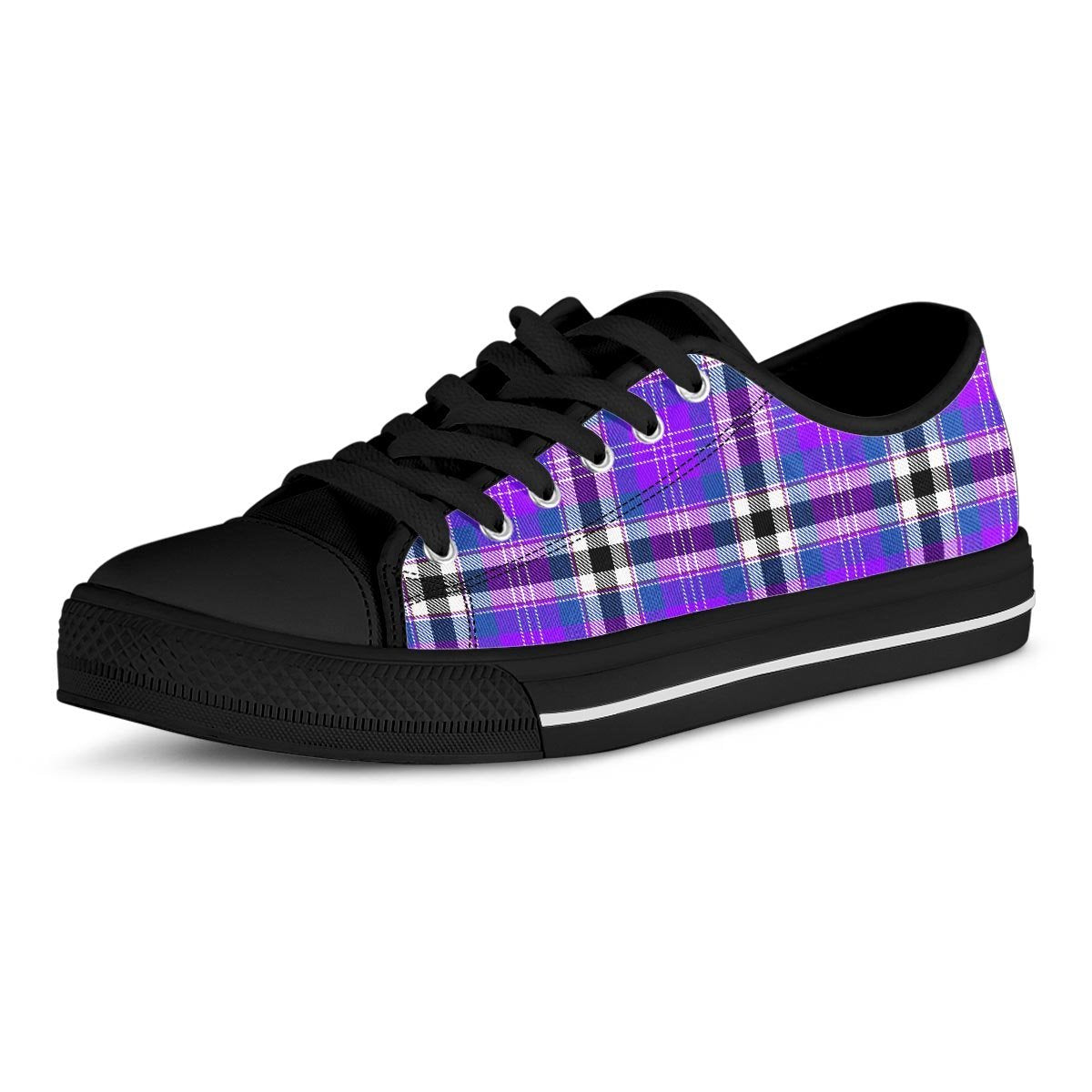 Black Purple Plaid Tartan Men's Low Top Shoes-grizzshop