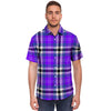 Black Purple Plaid Tartan Men's Short Sleeve Shirt-grizzshop