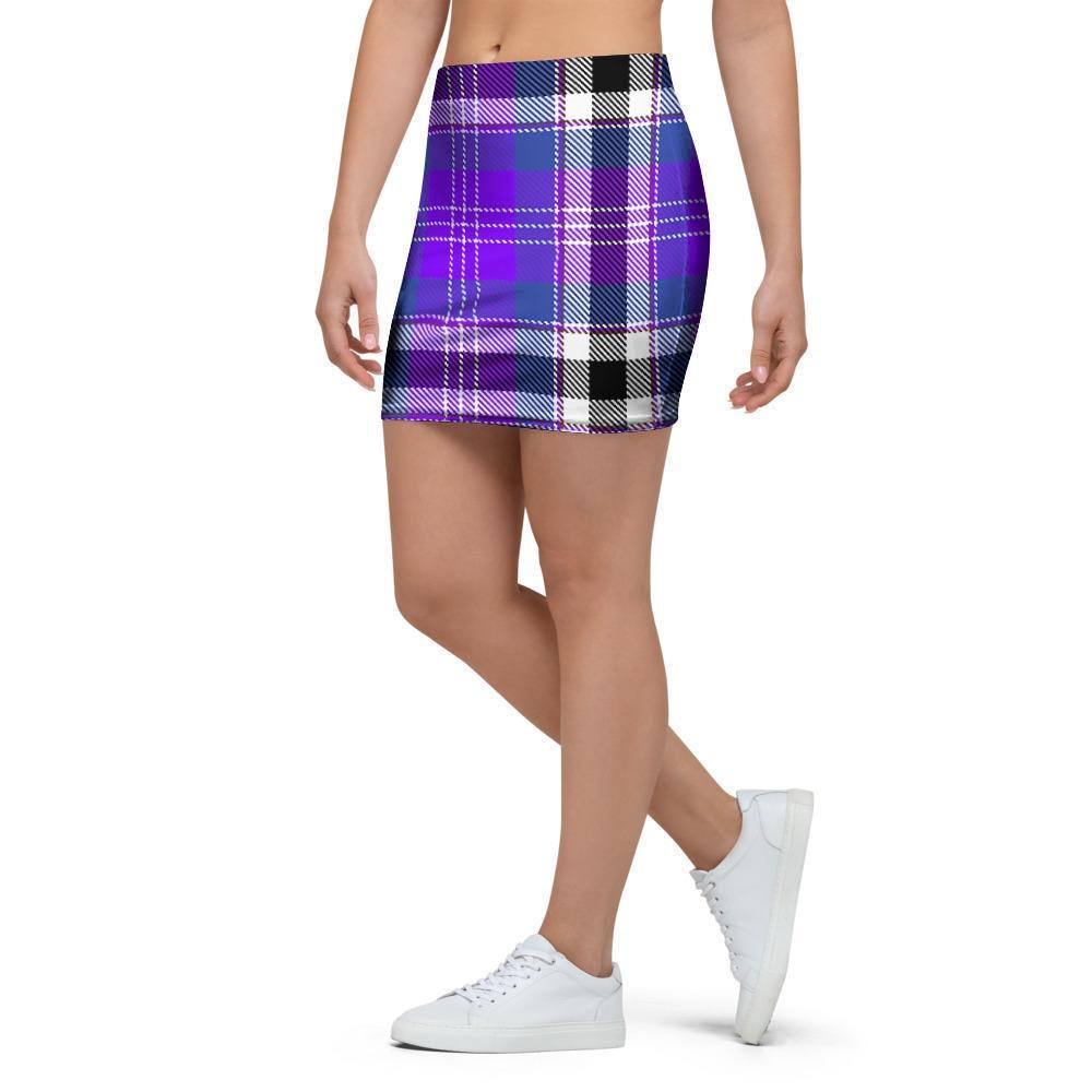 Black Purple Plaid Tartan Mini Skirt-grizzshop