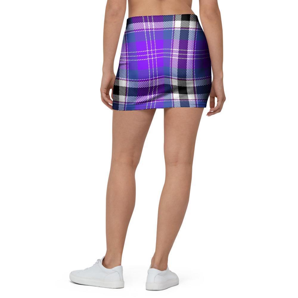 Black Purple Plaid Tartan Mini Skirt-grizzshop