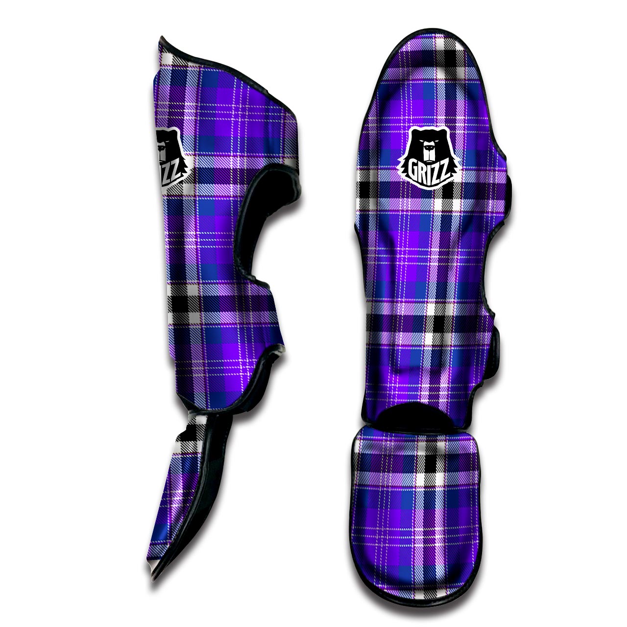 Black Purple Plaid Tartan Muay Thai Shin Guard-grizzshop