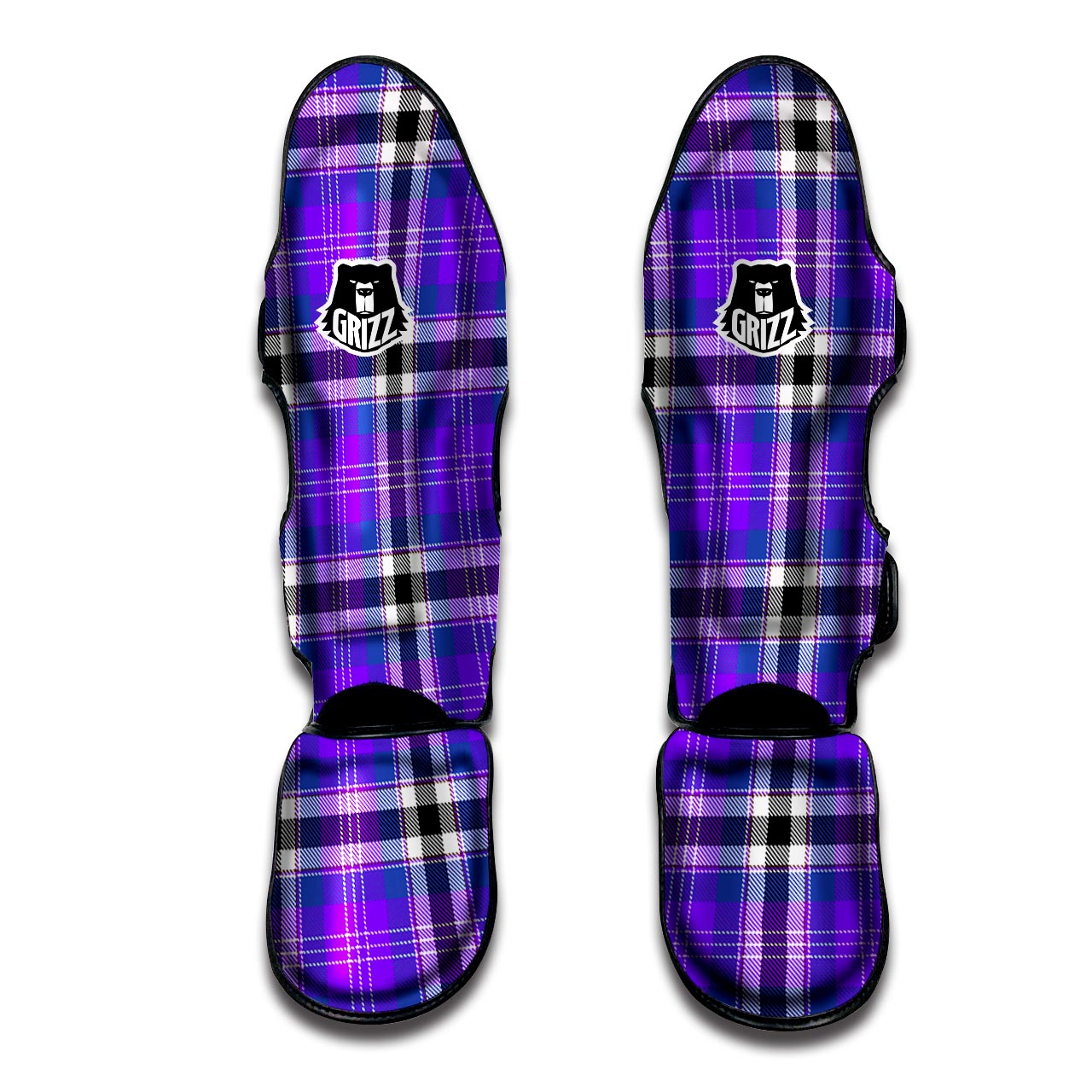 Black Purple Plaid Tartan Muay Thai Shin Guard-grizzshop