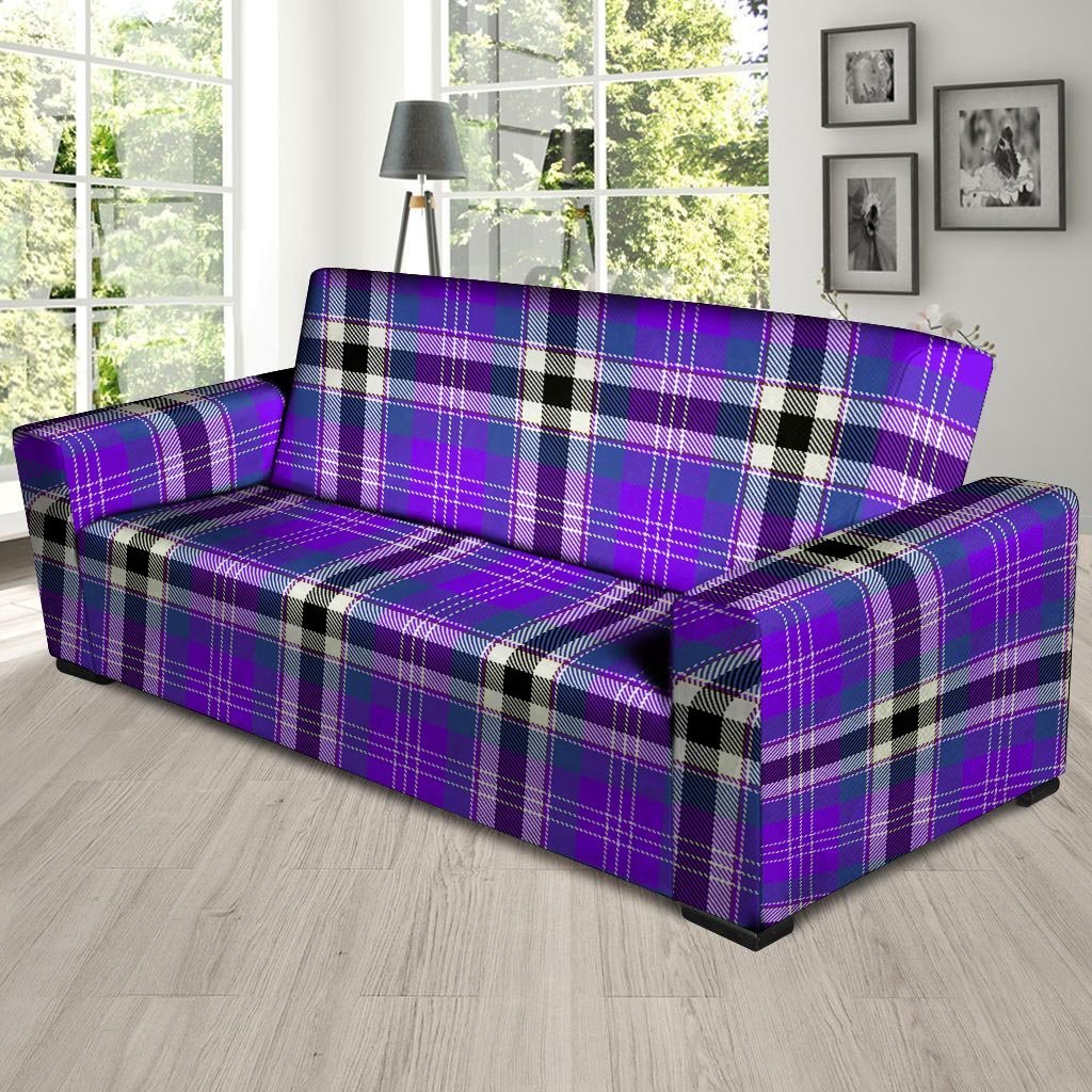 Black Purple Plaid Tartan Sofa Cover-grizzshop