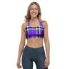 Black Purple Plaid Tartan Sports Bra-grizzshop