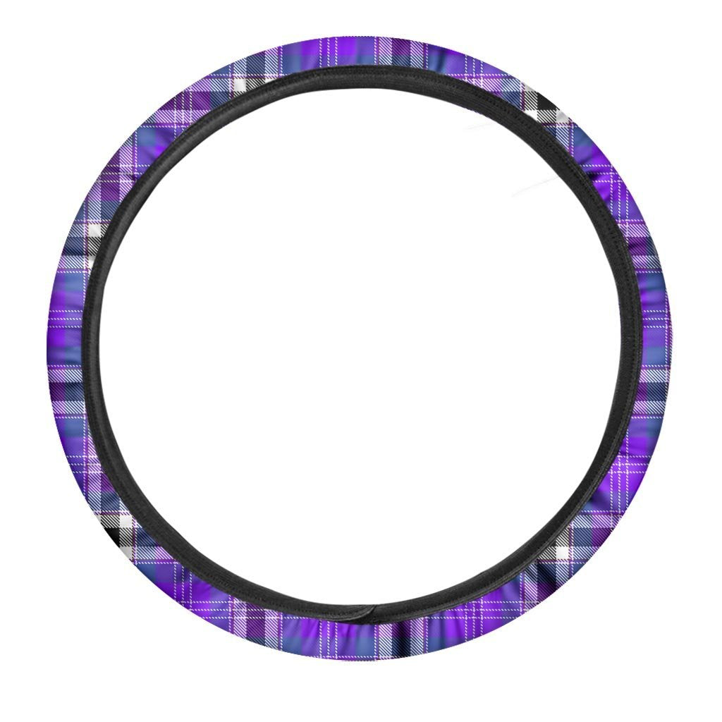 Black Purple Plaid Tartan Steering Wheel Cover-grizzshop