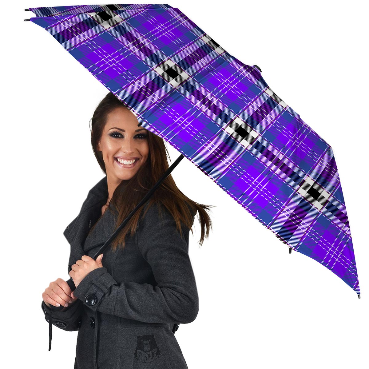 Black Purple Plaid Tartan Umbrella-grizzshop