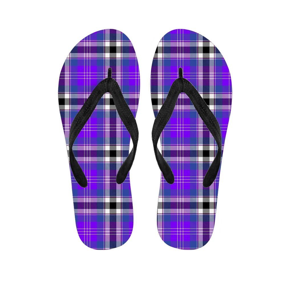Black Purple Plaid Tartan Women's Flip Flops-grizzshop