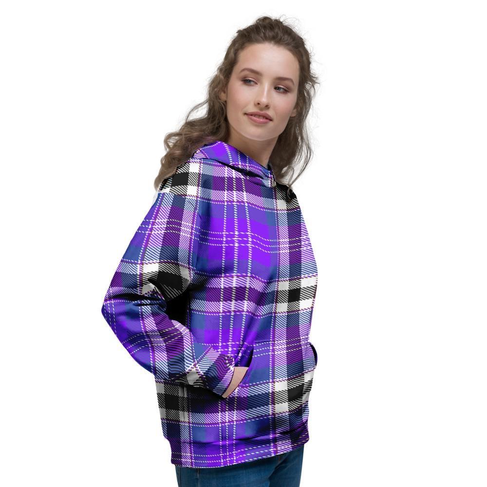 Black Purple Plaid Tartan Women's Hoodie-grizzshop