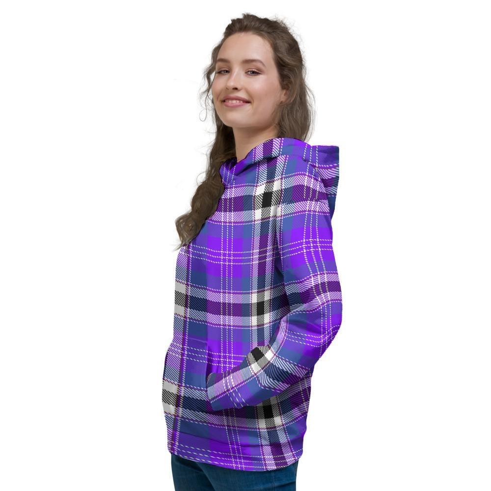 Black Purple Plaid Tartan Women's Hoodie-grizzshop