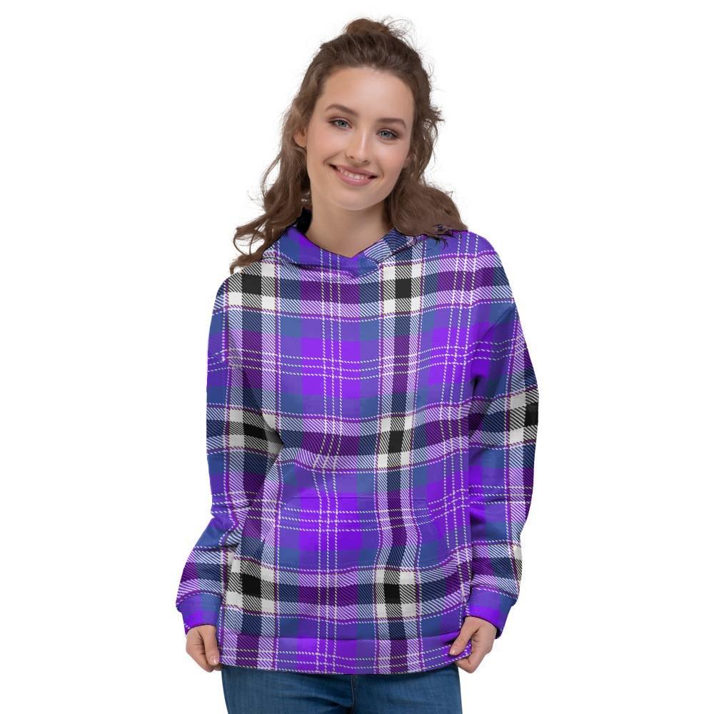 Black Purple Plaid Tartan Women's Hoodie-grizzshop