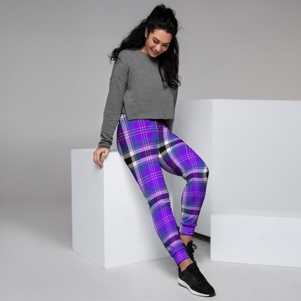 Black Purple Plaid Tartan Women's Joggers-grizzshop