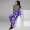 Black Purple Plaid Tartan Women's Joggers-grizzshop