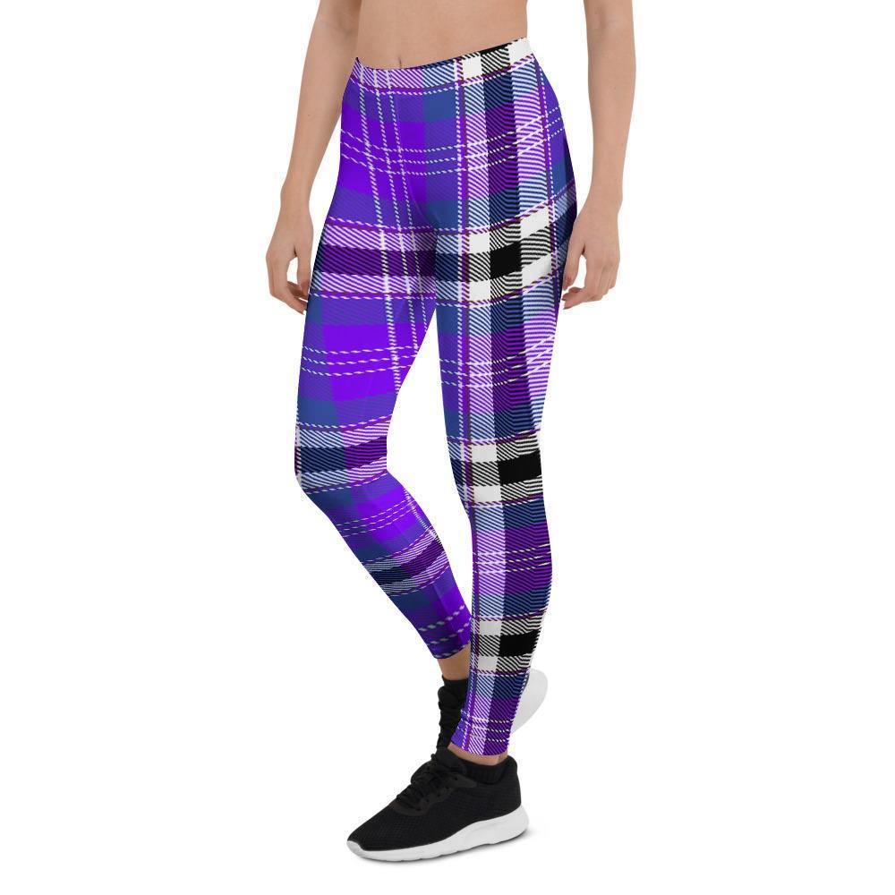 Black Purple Plaid Tartan Women's Leggings-grizzshop