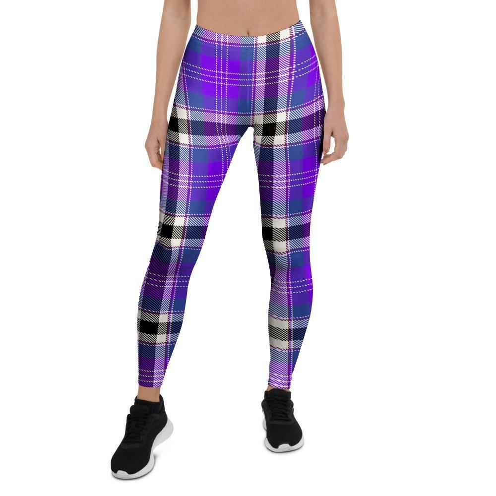 Black Purple Plaid Tartan Women's Leggings-grizzshop