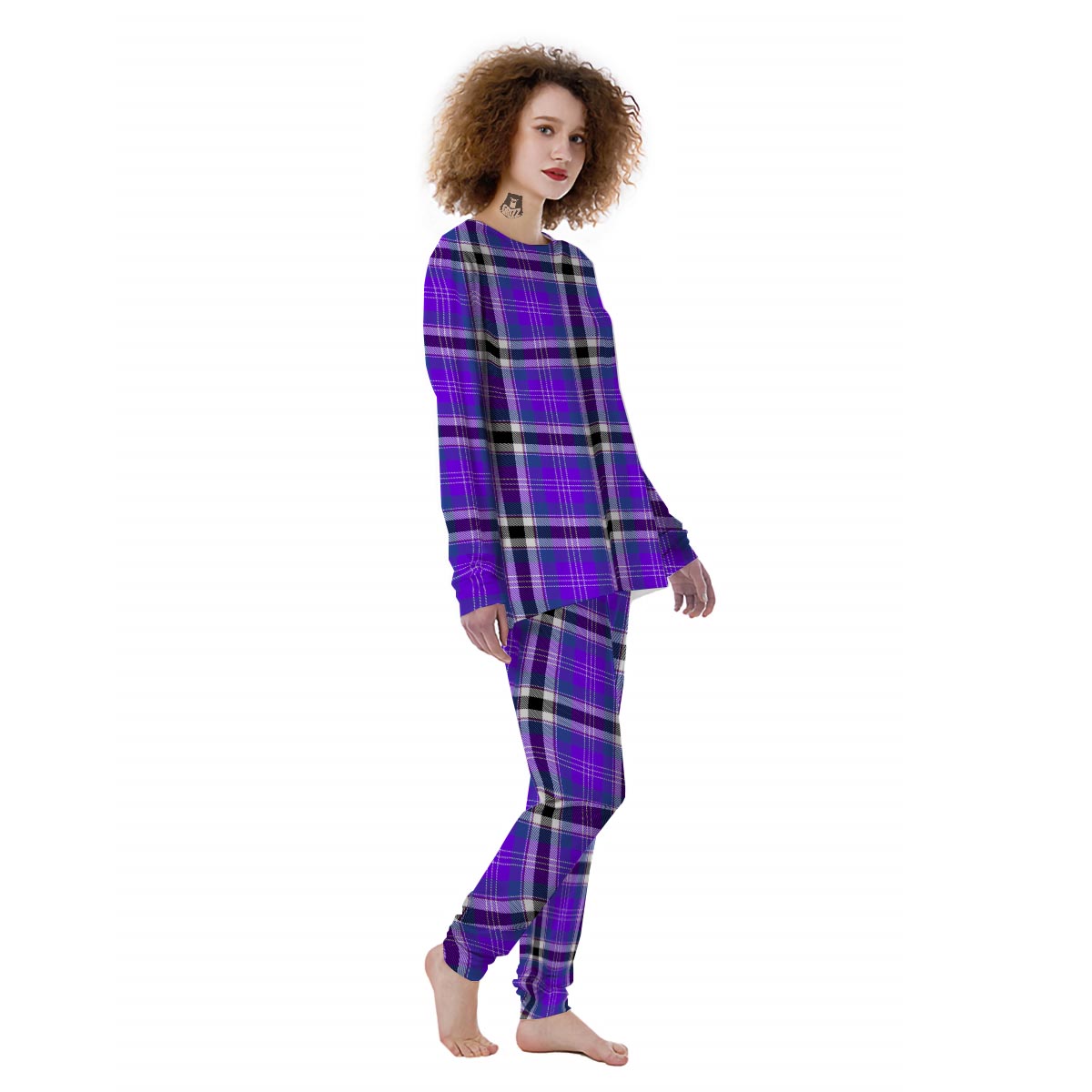 Black Purple Plaid Tartan Women's Pajamas-grizzshop