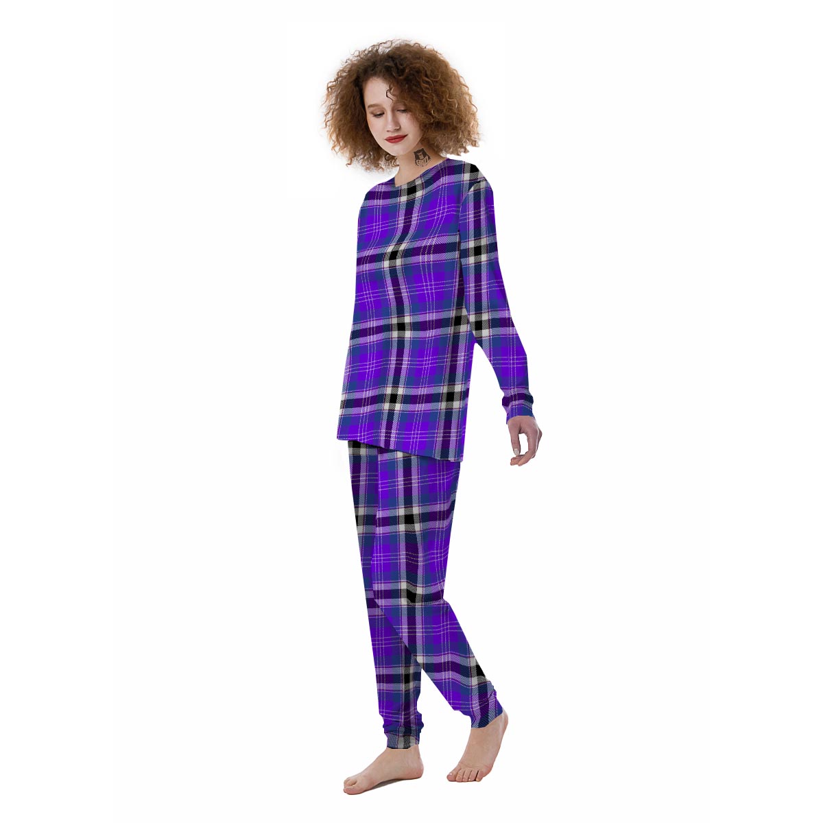 Black Purple Plaid Tartan Women's Pajamas-grizzshop