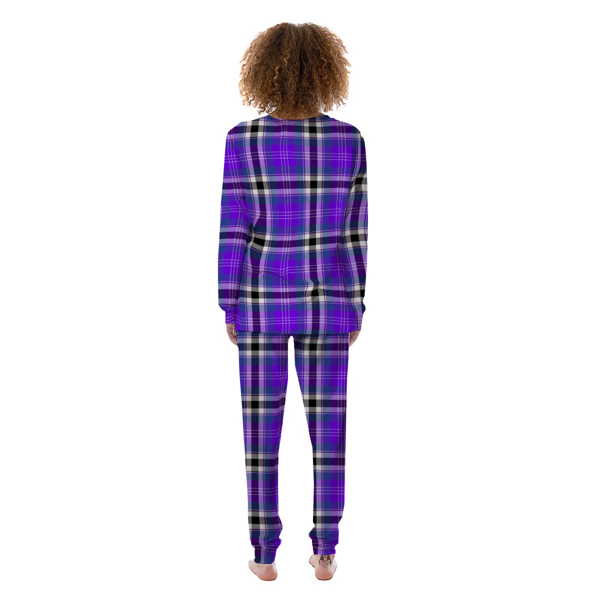 Black Purple Plaid Tartan Women's Pajamas-grizzshop