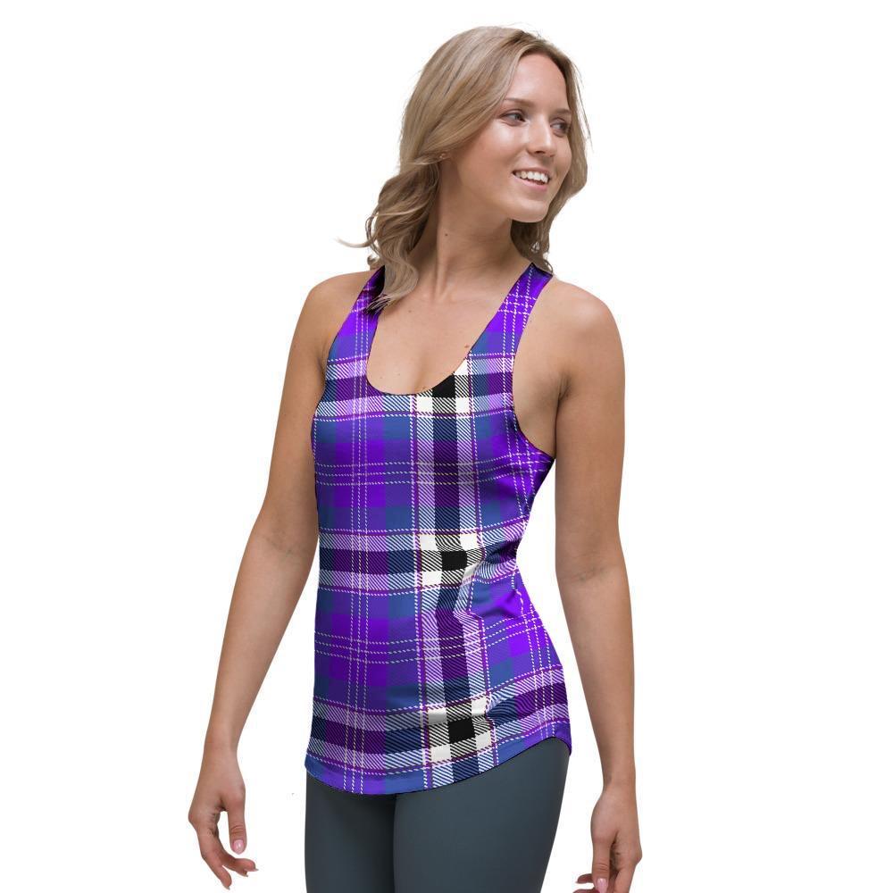 Black Purple Plaid Tartan Women's Racerback Tank Top-grizzshop