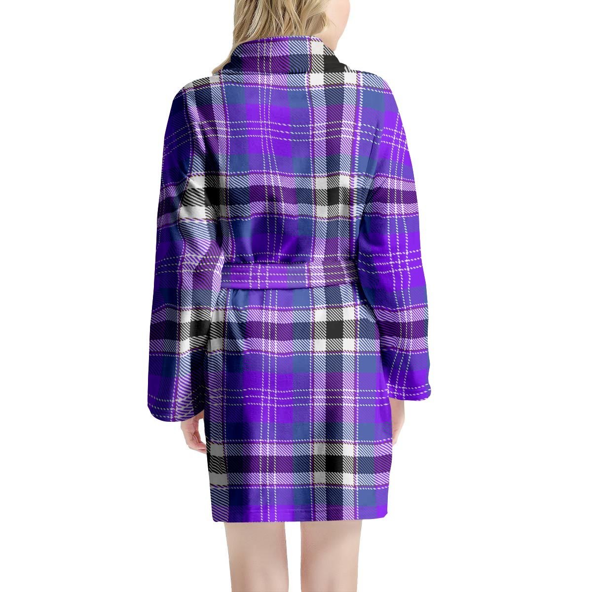 Black Purple Plaid Tartan Women's Robe-grizzshop