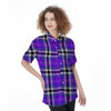 Black Purple Plaid Tartan Women's Short Sleeve Shirts-grizzshop