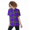 Black Purple Plaid Tartan Women's Short Sleeve Shirts-grizzshop