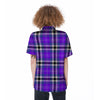 Black Purple Plaid Tartan Women's Short Sleeve Shirts-grizzshop