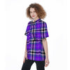 Black Purple Plaid Tartan Women's Short Sleeve Shirts-grizzshop