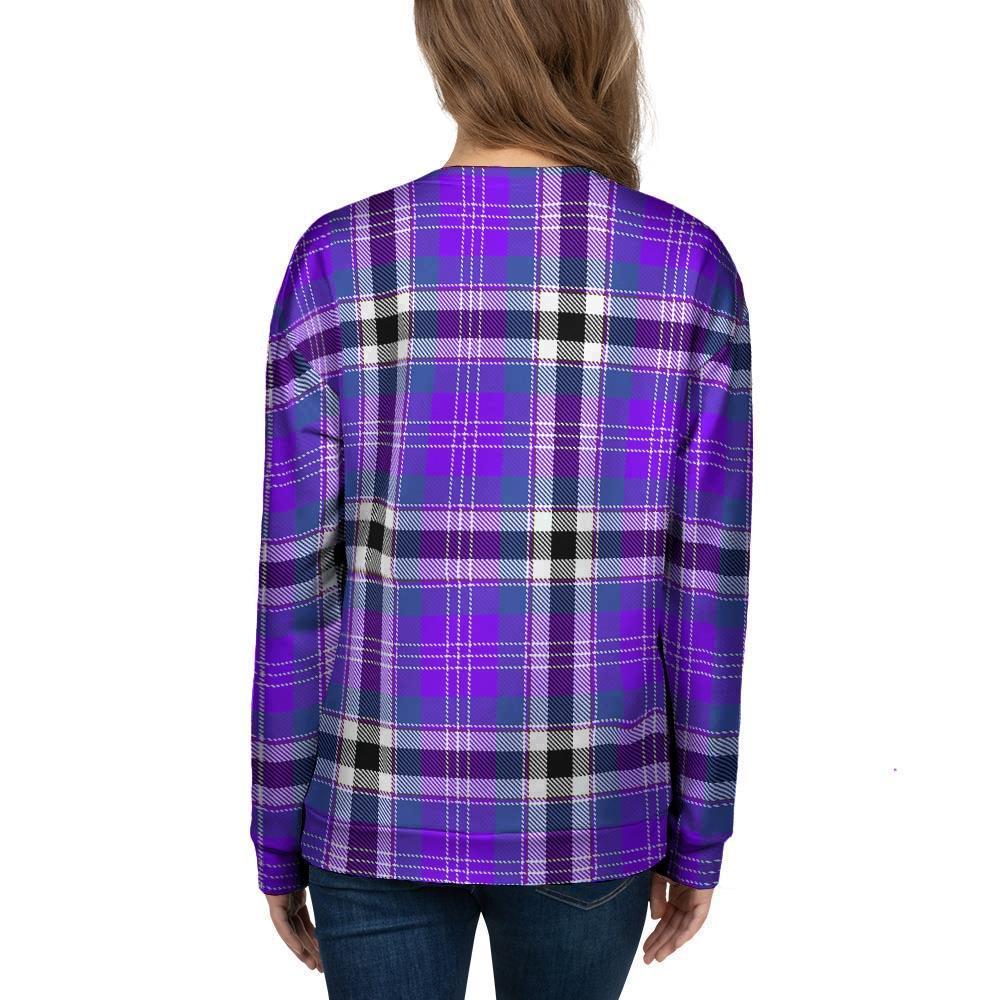 Black Purple Plaid Tartan Women's Sweatshirt-grizzshop