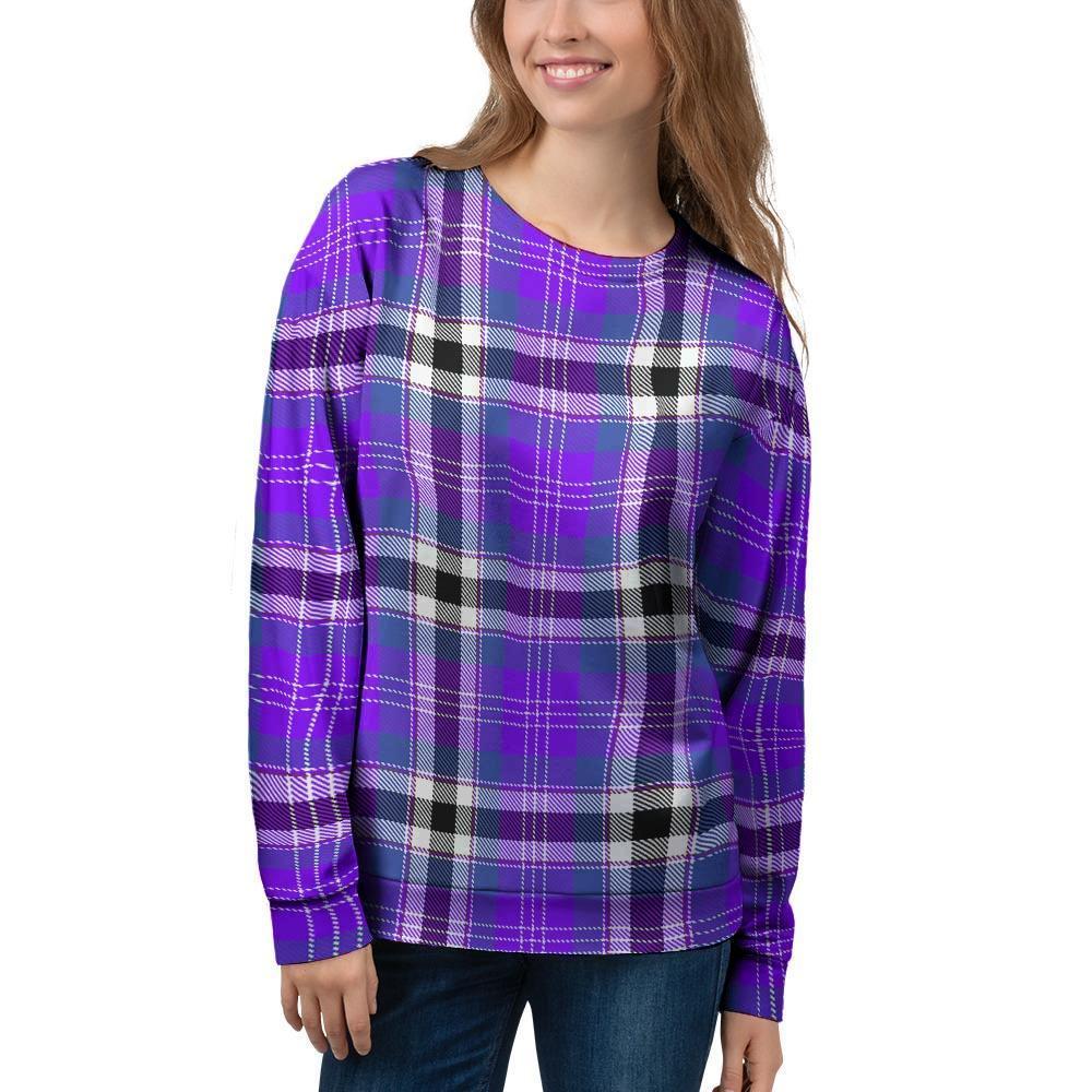 Black Purple Plaid Tartan Women's Sweatshirt-grizzshop