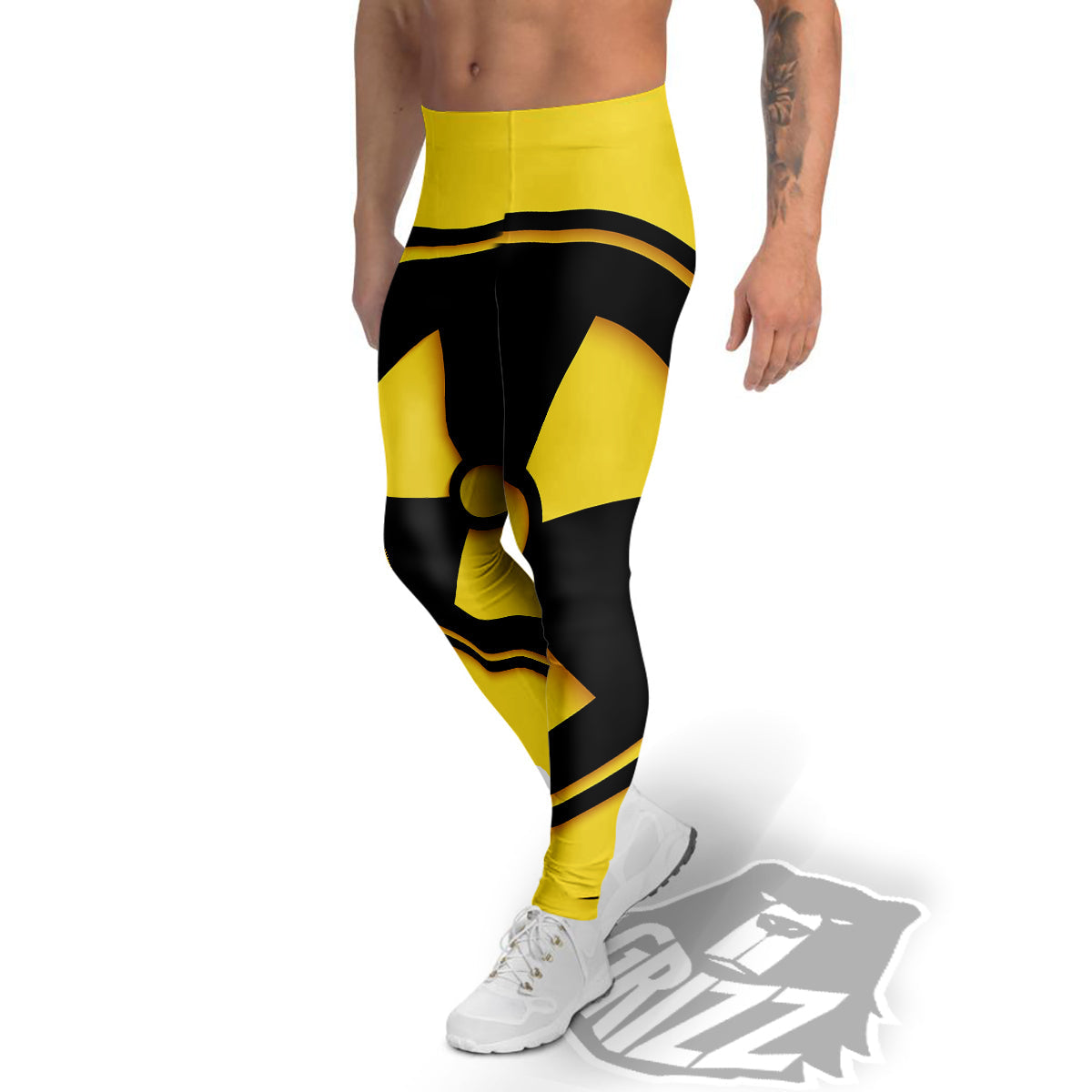 Black Radioactive On Yellow Print Men's Leggings-grizzshop