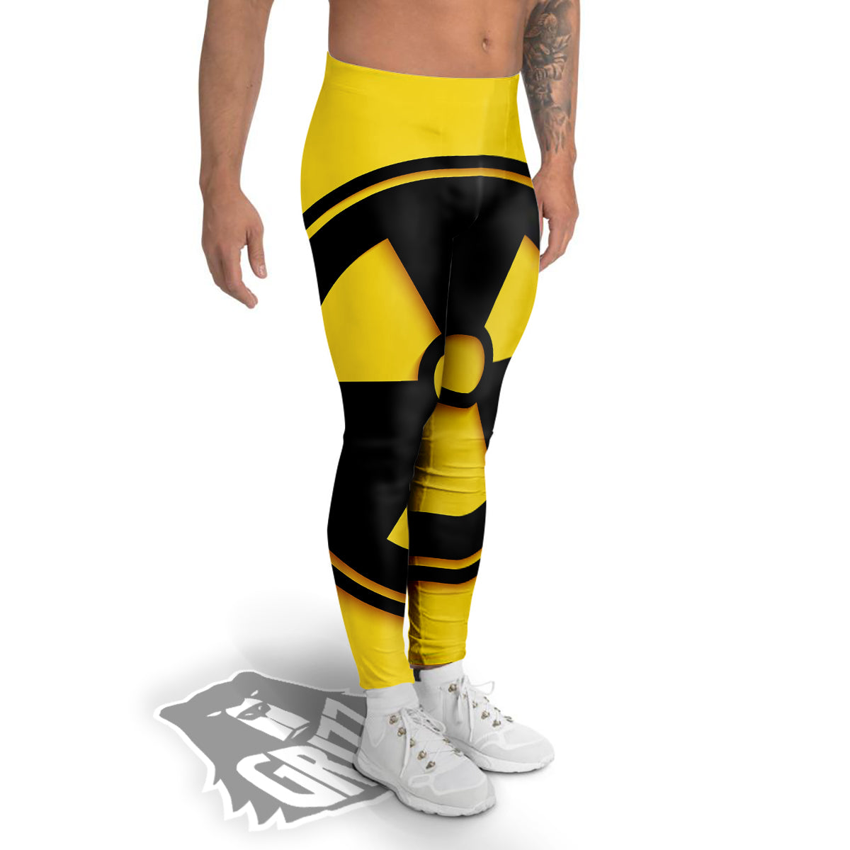 Black Radioactive On Yellow Print Men's Leggings-grizzshop