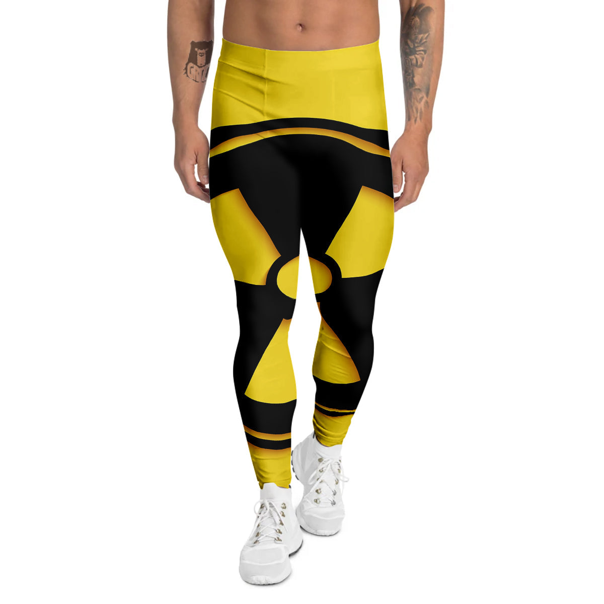 Black Radioactive On Yellow Print Men's Leggings-grizzshop