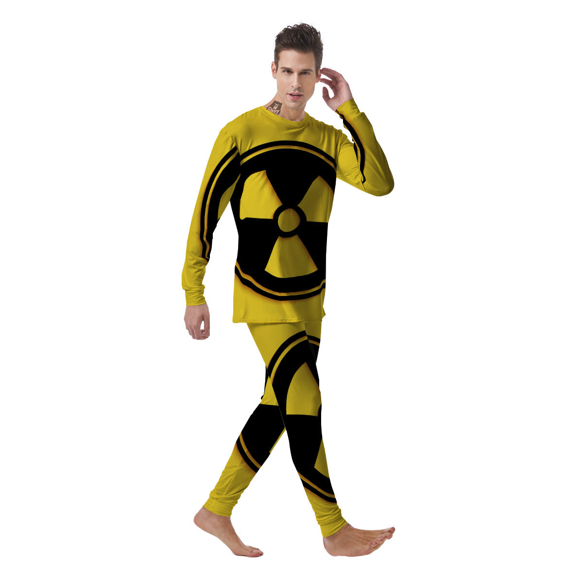 Black Radioactive On Yellow Print Men's Pajamas-grizzshop