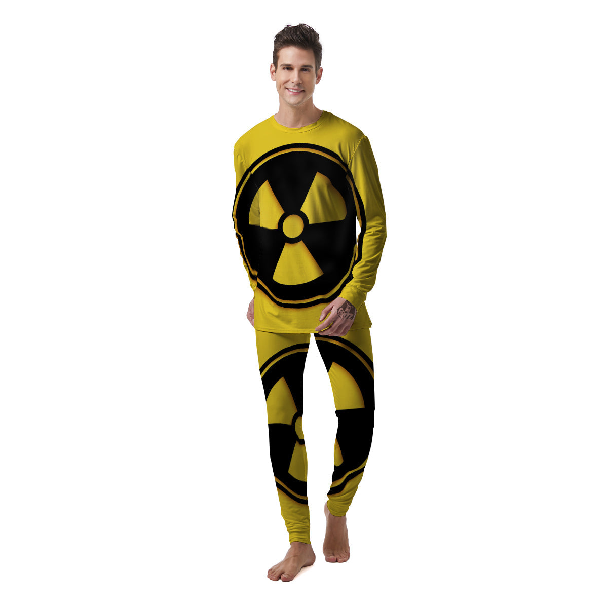 Black Radioactive On Yellow Print Men's Pajamas-grizzshop