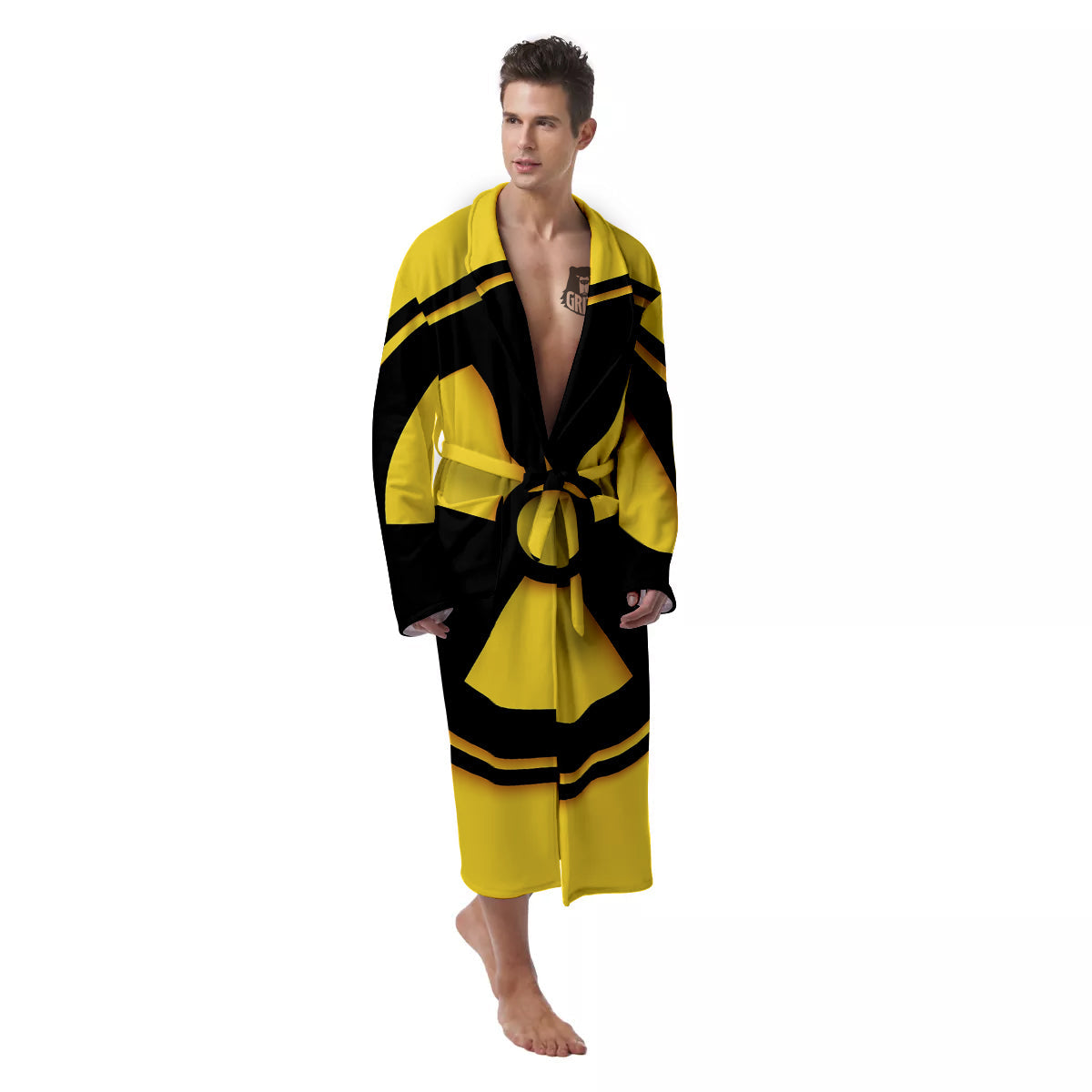Black Radioactive On Yellow Print Men's Robe-grizzshop