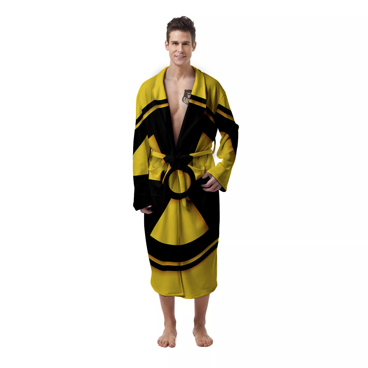 Black Radioactive On Yellow Print Men's Robe-grizzshop