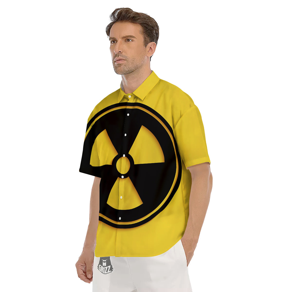 Black Radioactive On Yellow Print Men's Short Sleeve Shirts-grizzshop