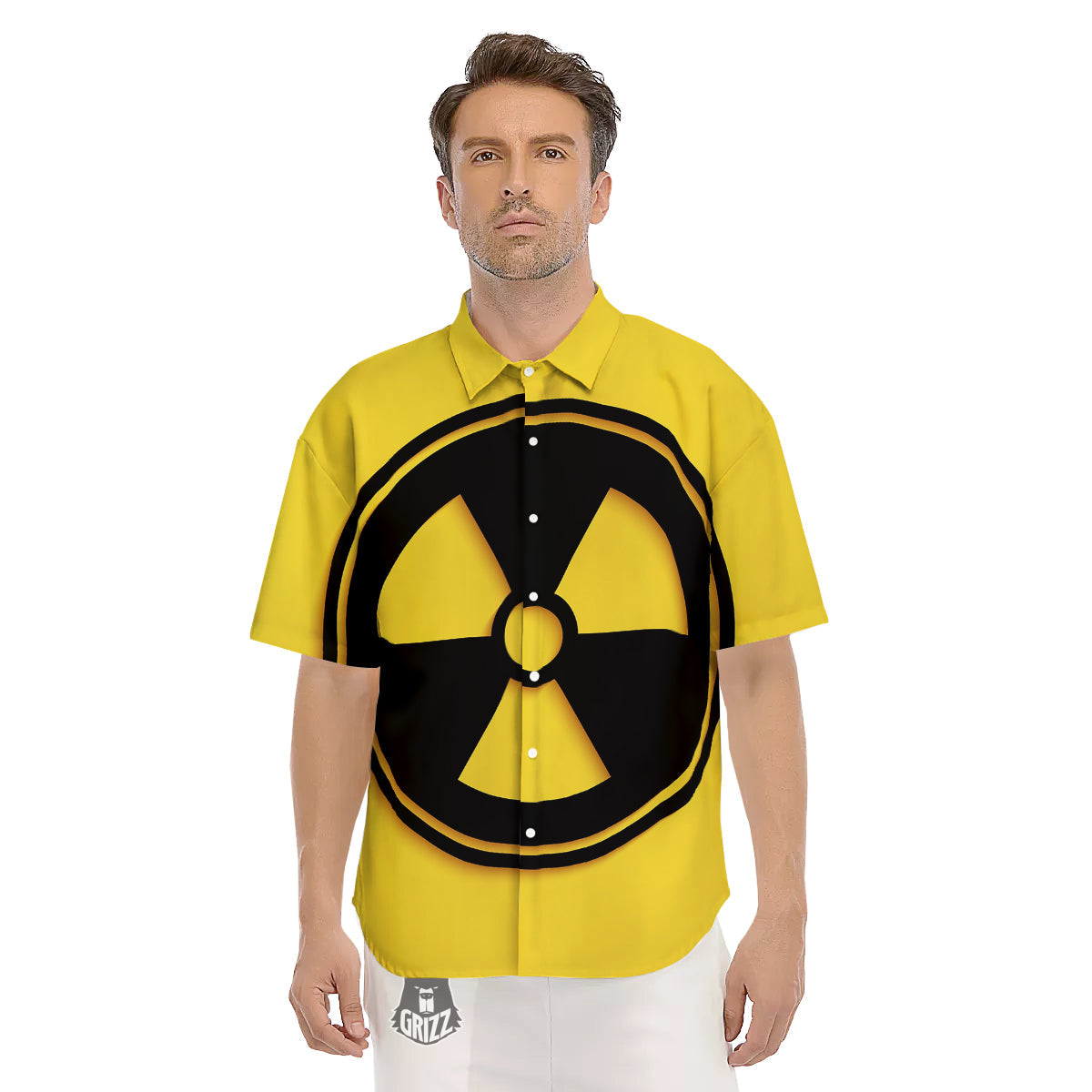 Black Radioactive On Yellow Print Men's Short Sleeve Shirts-grizzshop