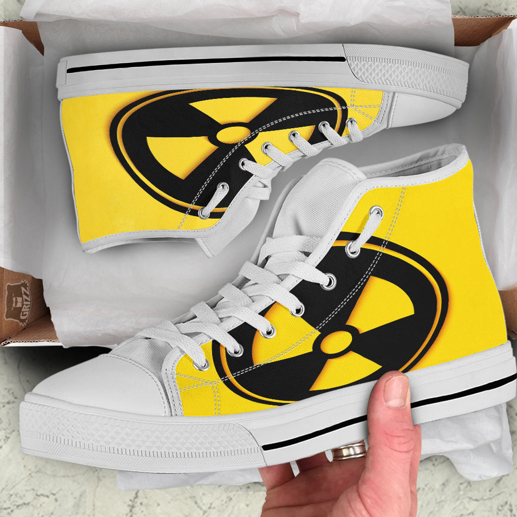 Black Radioactive On Yellow Print White High Top Shoes-grizzshop