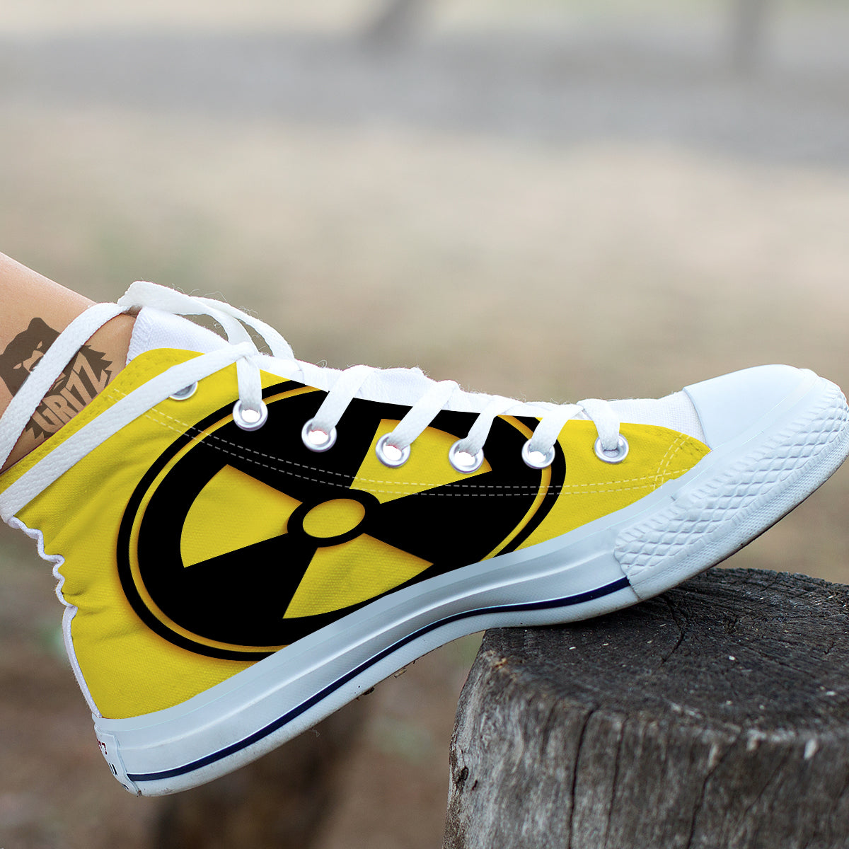 Black Radioactive On Yellow Print White High Top Shoes-grizzshop