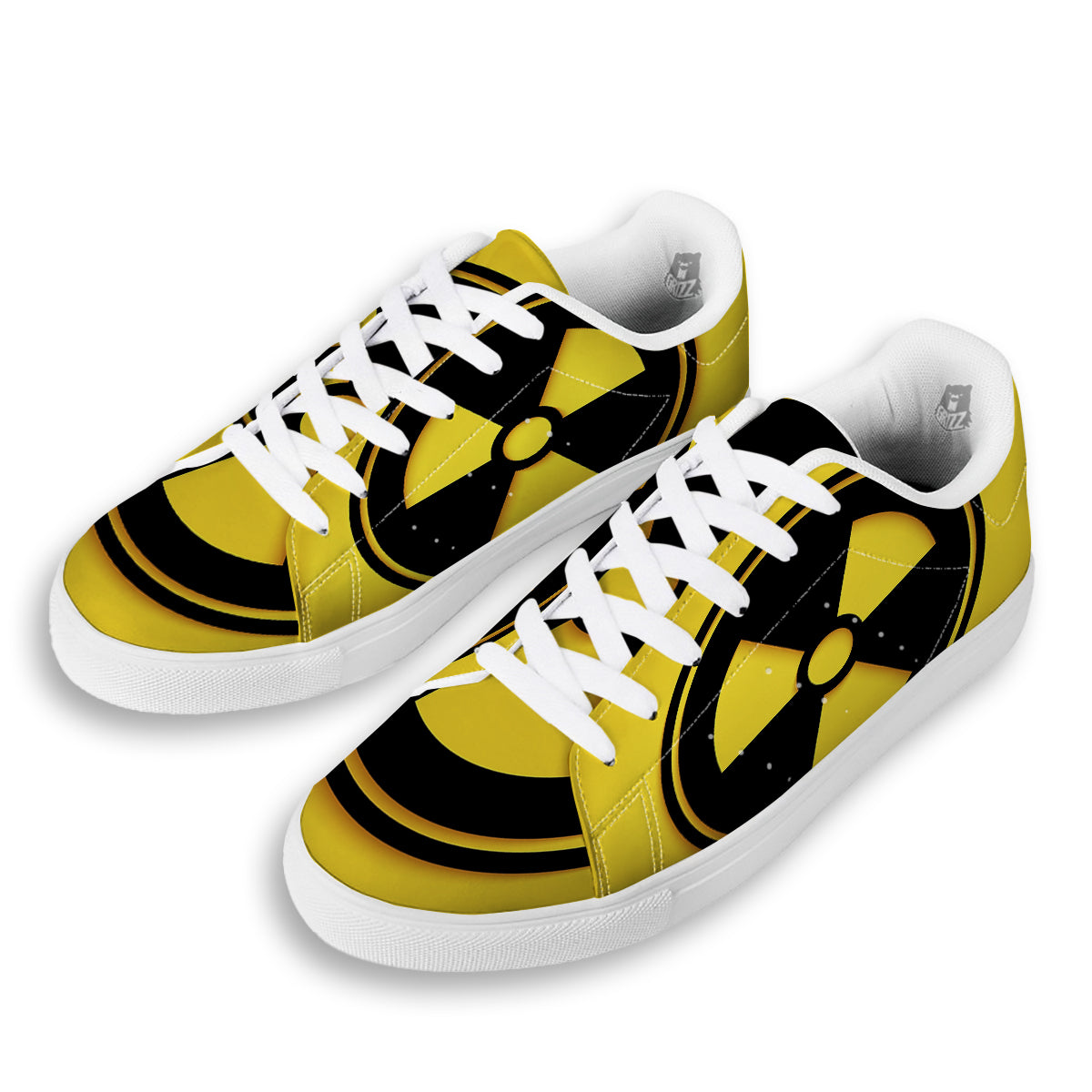 Black Radioactive On Yellow Print White Low Top Sneakers-grizzshop