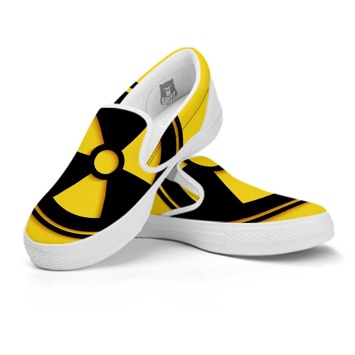 Black Radioactive On Yellow Print White Slip On Shoes-grizzshop